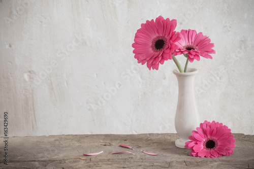 Canvas Print pink gerbera on background old wall