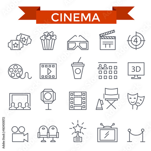 Cinema icons, thin line, flat design