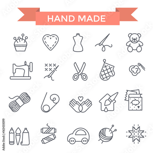 Handmade icons, thin line, flat design