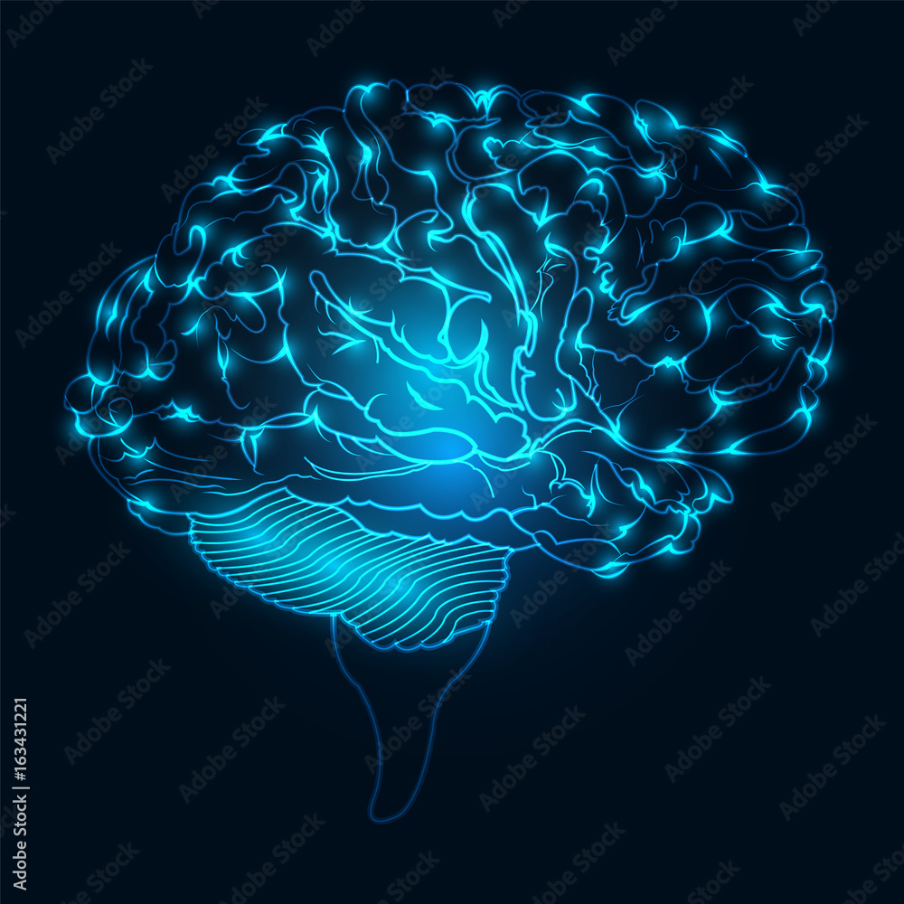 glowing blue brain background, illustration vector Stock Vector | Adobe  Stock