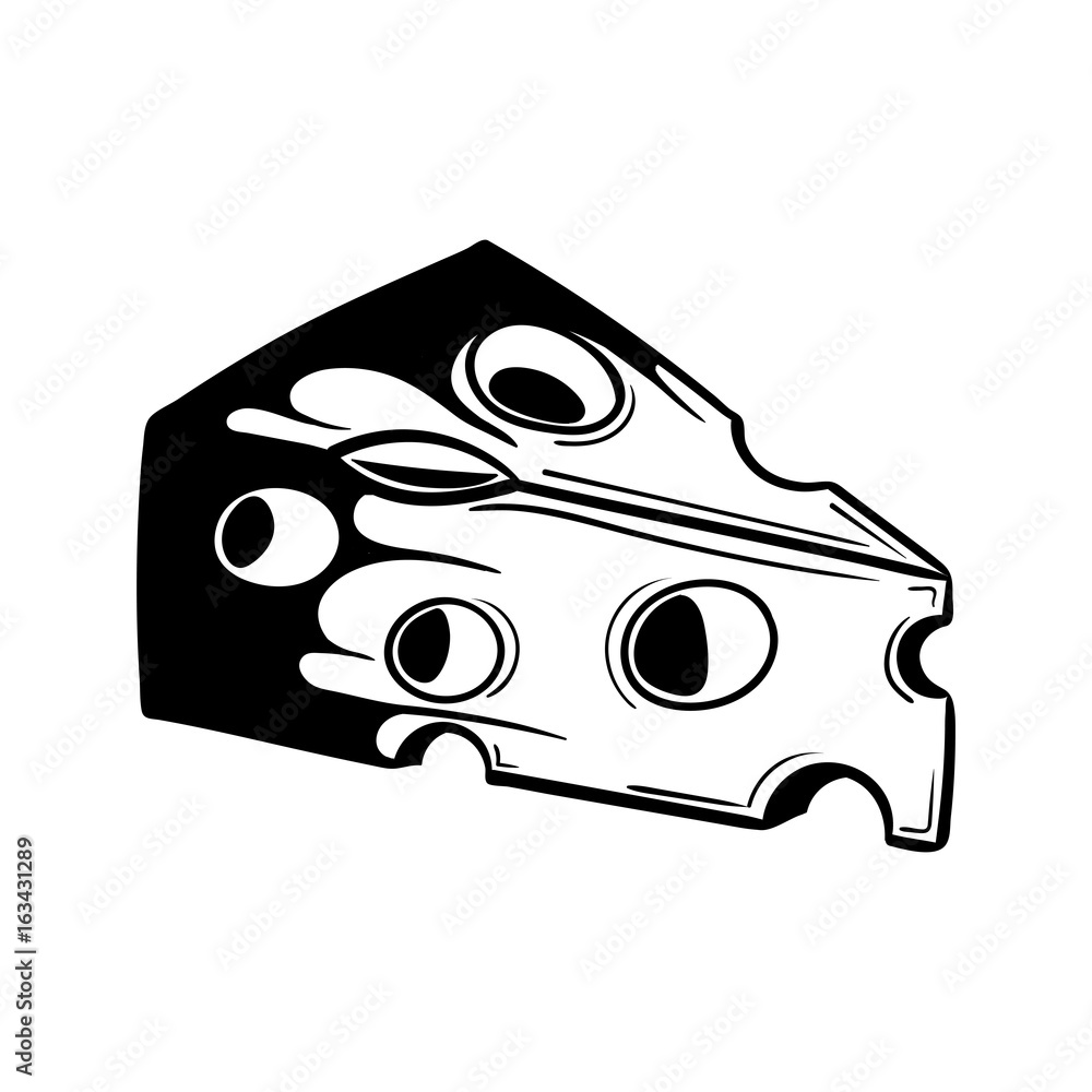 Fresh and delicious piece of cheese in doodle style, hand drawn Fresh and delicious piece of cheese in doodle style, hand drawn