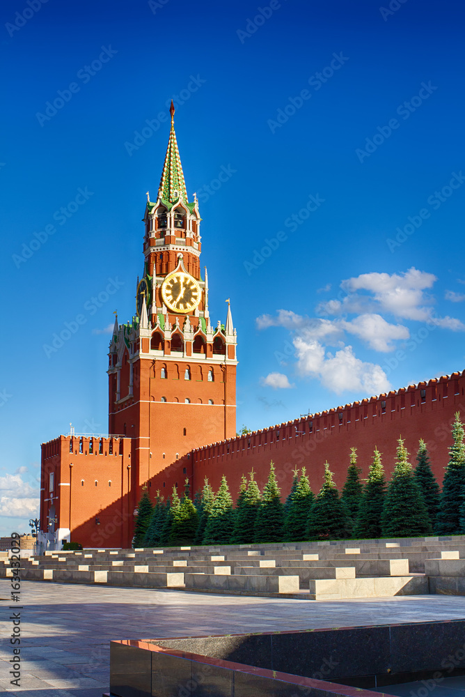 Spasskaya tower. The Kremlin. Russia Moscow. A popular tourist destination.