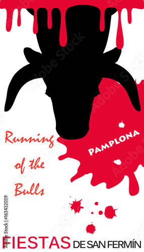 Spain fiestas or festivals abstract poster. Spanish San Fermin Festivals. Events Pamplona fiesta  celebration, running of the bulls invitation. Vector banner