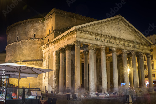 Lateral view on Pantheon facade at night  Rome Italy