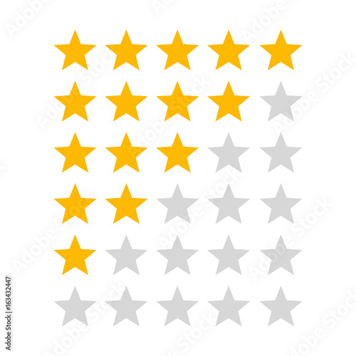 Product rating or customer review feedback with gold stars line art vector icons for apps and websites