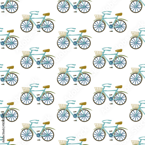 Sporty seamless colorful pattern with bikes and dots on white background