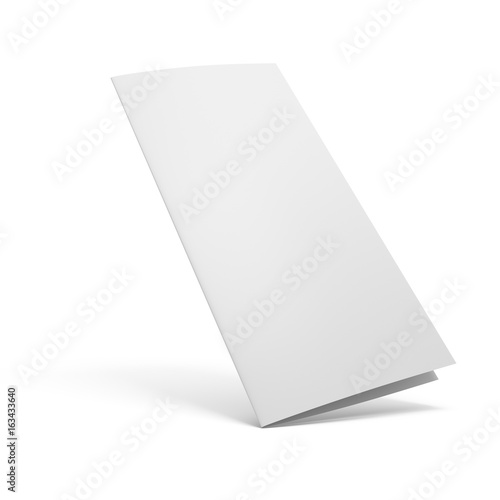 3D rendering blank two fold paper brochure isolated on white background