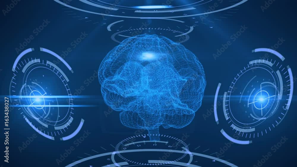 Digital scanning of the human brain. Abstract background with plexus, hud Digital scanning of the human brain. Abstract background with plexus, hud