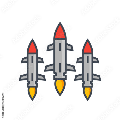 Ballistic missiles on white