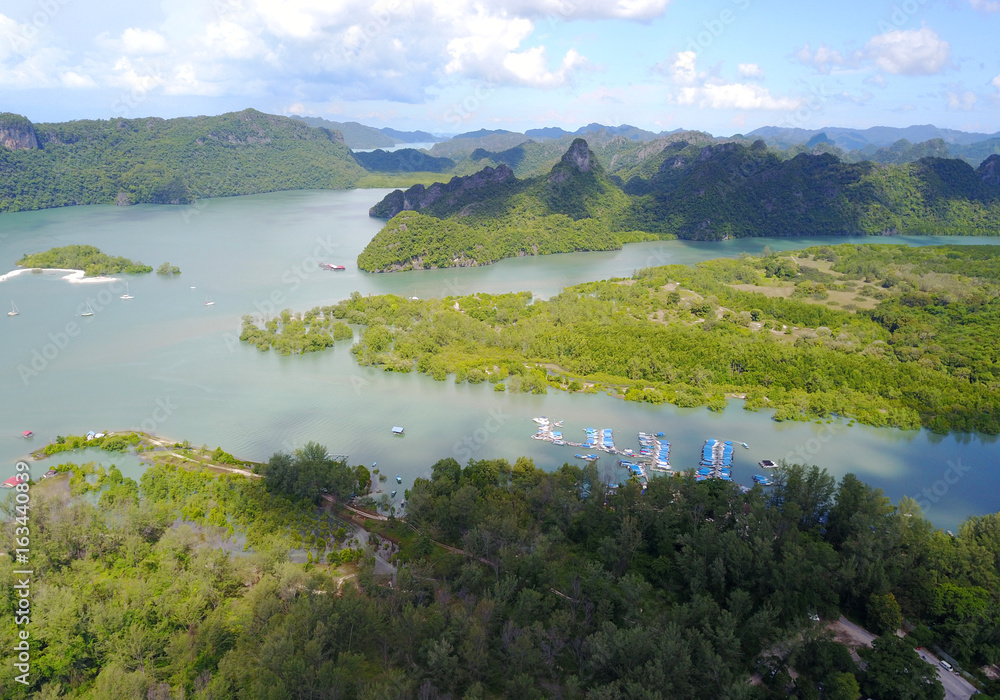 The south of Langkawi island, Malaysia, aerial view from the drone