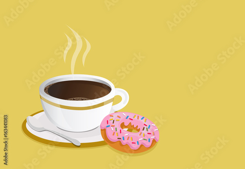 Black coffee cup with donut