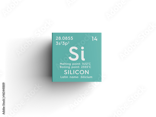 Silicon. Silicium. Metalloids. Chemical Element of Mendeleev's Periodic Table. Silicon in square cube creative concept. photo