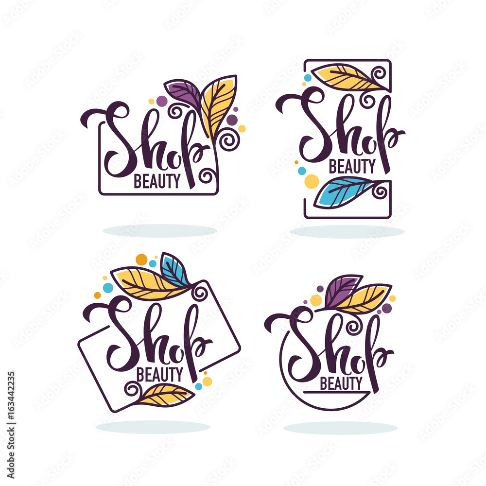 vector collection of doodle flowers emblems frames and logo with beauty shop lettering composition