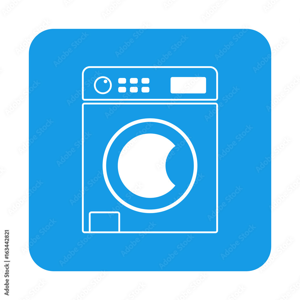 Icono plano lavadora en cuadrado azul Icono plano lavadora en cuadrado azul