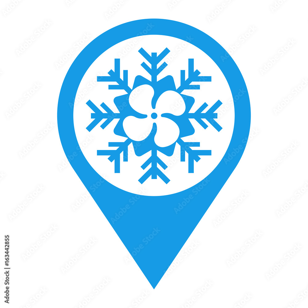 Icono plano localizacion helice en simbolo frio azul