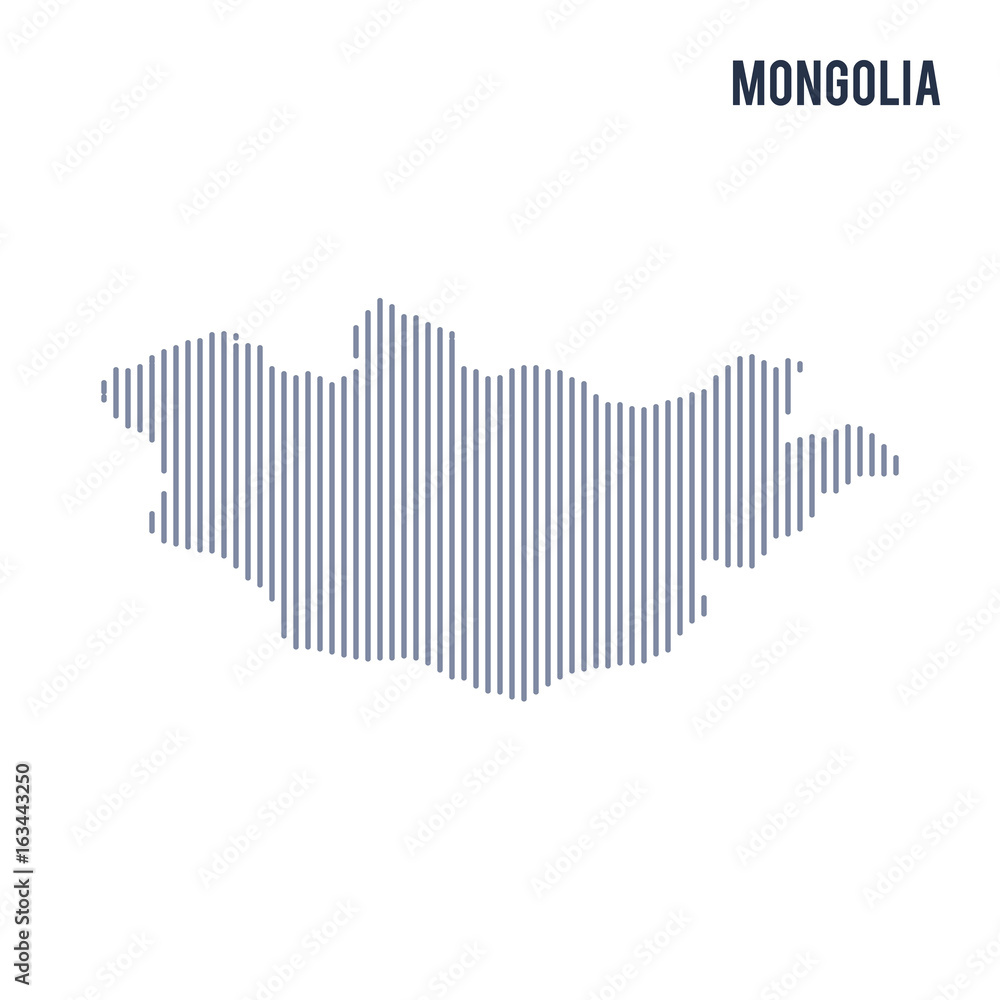 Obraz premium Vector abstract hatched map of Mongolia with vertical lines isolated on a white background.