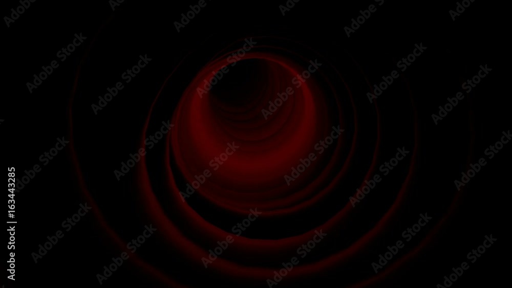 Fly-through abstract animation sound tunnel. Flying into the red tunnel/vortex, travelling through it's curves in slow motion Fly-through abstract animation sound tunnel. Flying into the red tunnel/vortex, travelling through it's curves in slow motion