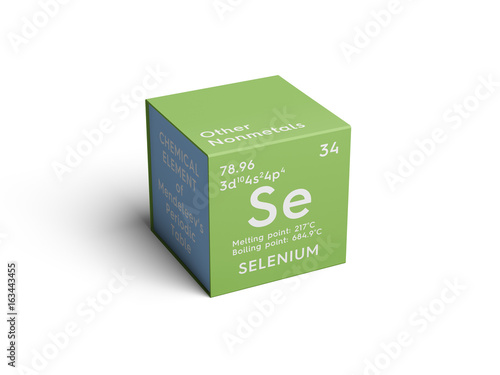 Selenium. Other Nonmetals. Chemical Element of Mendeleev's Periodic Table. Selenium in square cube creative concept. photo