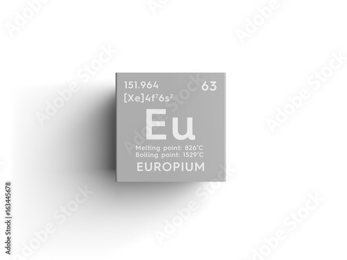 Europium. Lanthanoids. Chemical Element of Mendeleev's Periodic Table. Europium in square cube creative concept.