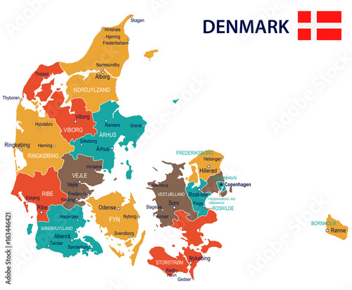 Fotografie, Obraz Denmark - map and flag illustration
