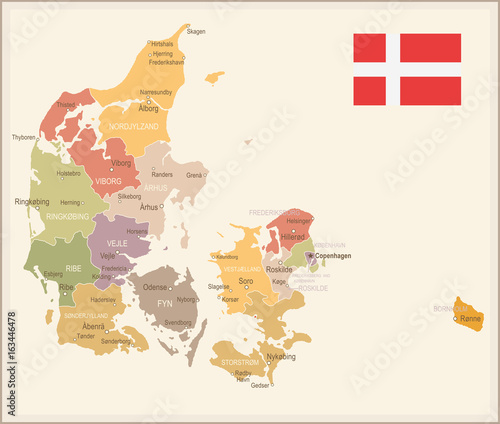Photography Denmark - vintage map and flag - illustration