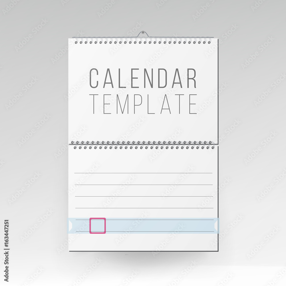 Spiral Calendar Vector. Blank Office Calendar Mock Up. Realistic Sheets Of Paper. Empty Mock Up Wall Calendar Illustration.