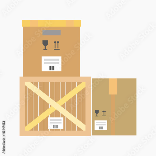 Logistics flat vector icon of wooden or cardboard parcel box or container package