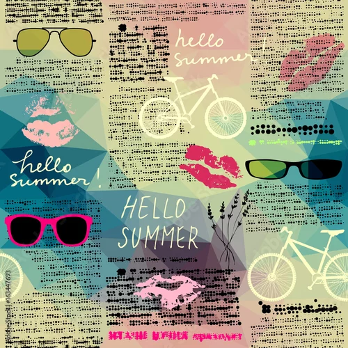 Tapety Jednolite tło wzór. Imitacja starej gazety, tekst jest nieczytelny. Witaj lato.