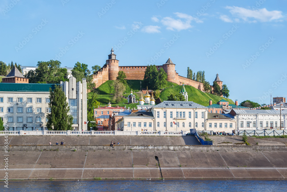 Towers of the Nizhny Novgorod Kremlin from the Volga River in summer