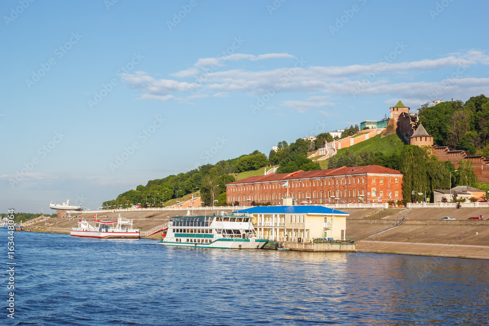 Wheeled motor ship near the pier in Nizhny Novgorod