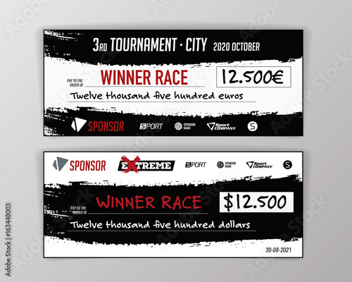 Template for event-winning check. Grunge design. Vector