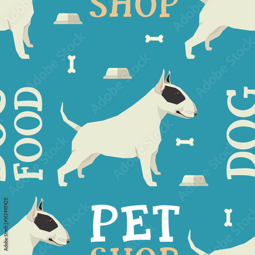 Pet shop Dog food seamless pattern Bull terrier