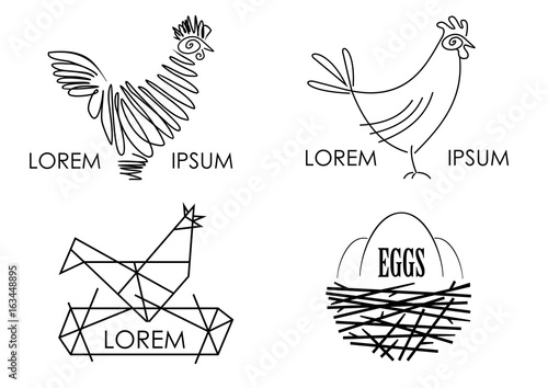 Set of vector blanks for a logotype or emblem of a poultry farm, a grocery store