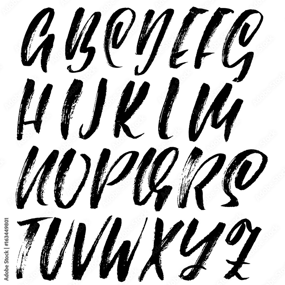 Hand drawn dry brush font. Modern brush lettering. Grunge style alphabet. Vector illustration. Hand drawn dry brush font. Modern brush lettering. Grunge style alphabet. Vector illustration.