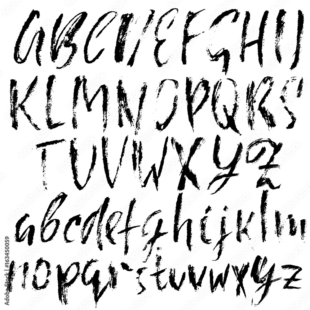 Hand drawn dry brush font. Modern brush lettering. Grunge style alphabet. Vector illustration. Hand drawn dry brush font. Modern brush lettering. Grunge style alphabet. Vector illustration.