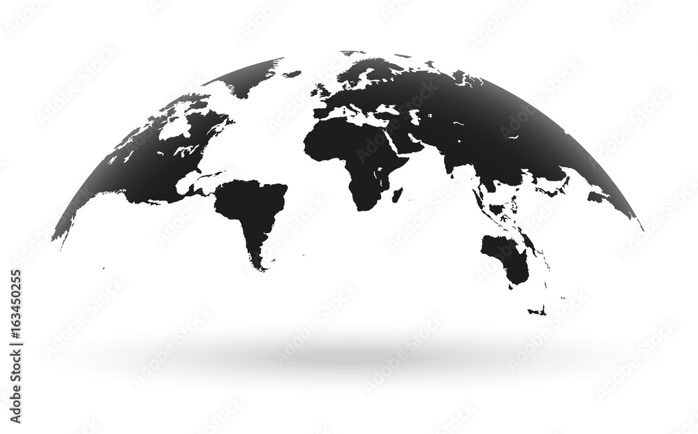 Obraz premium Kula ziemska czarna mapa świata na białym tle