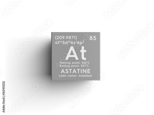 Astatine. Astatium. Halogens. Chemical Element of Mendeleev's Periodic Table. Astatine in square cube creative concept. photo