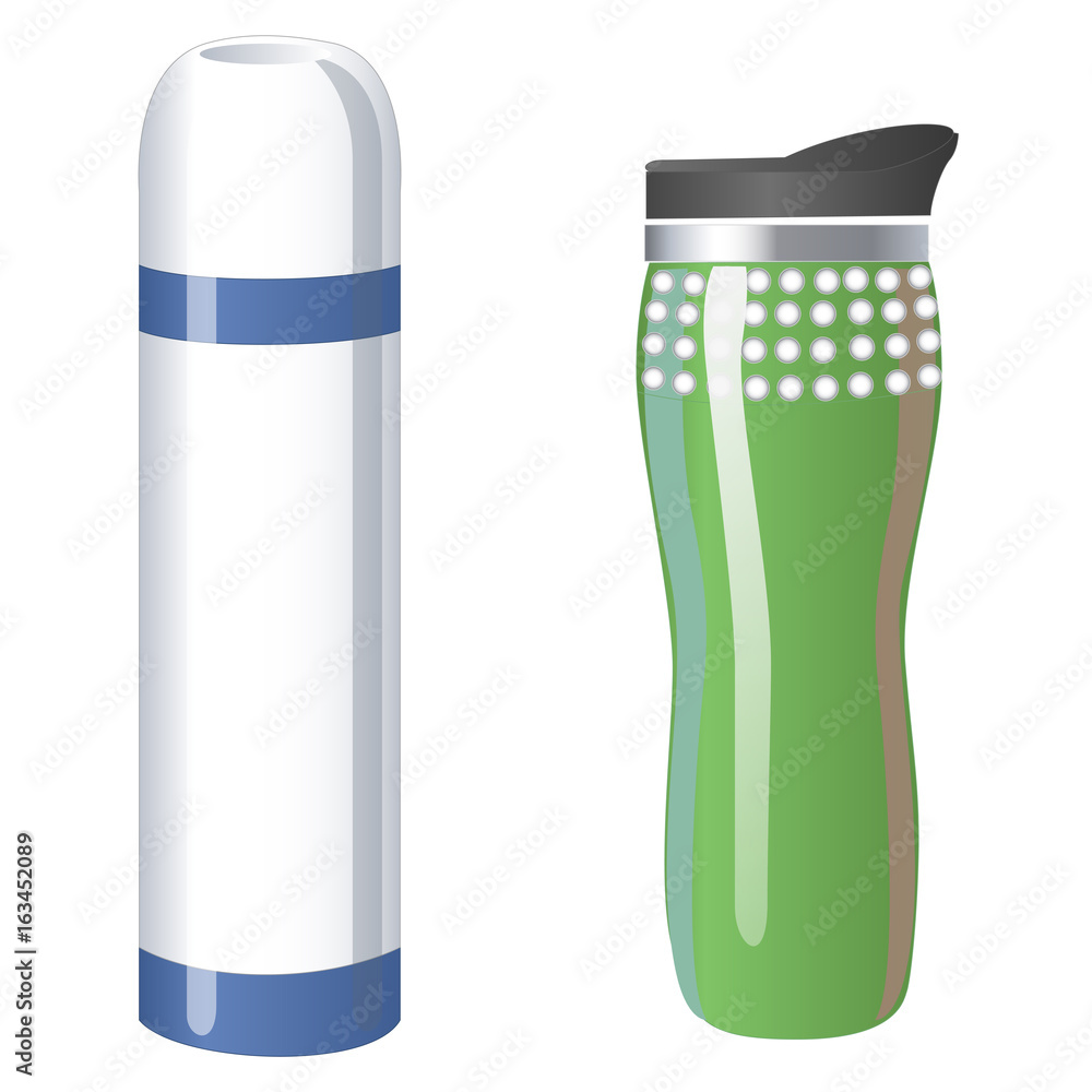 Thermos flask icons. Tumbler thermo cup isolated on a white background. Vector illustration Thermos flask icons. Tumbler thermo cup isolated on a white background. Vector illustration