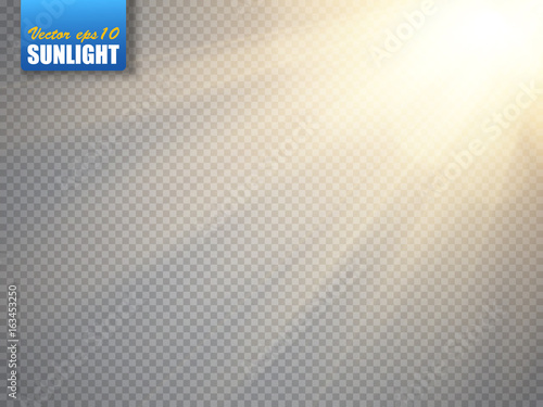 Lens flare light effect. Sun rays with beams isolated. Vector