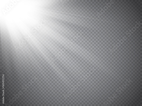 Lens flare light effect. Sun rays with beams isolated. Vector