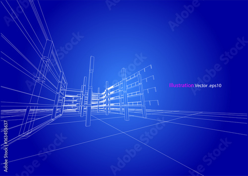 carpark structure architecture abstract drawing, 3d illustration vector