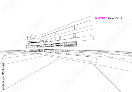 carpark structure architecture abstract drawing, 3d illustration vector