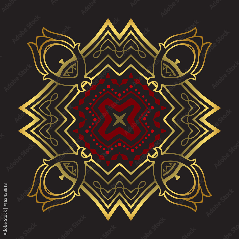 golden abstract symmetrical pattern vector beautiful mandala. Vintage decorative element. Ethnic round ornament