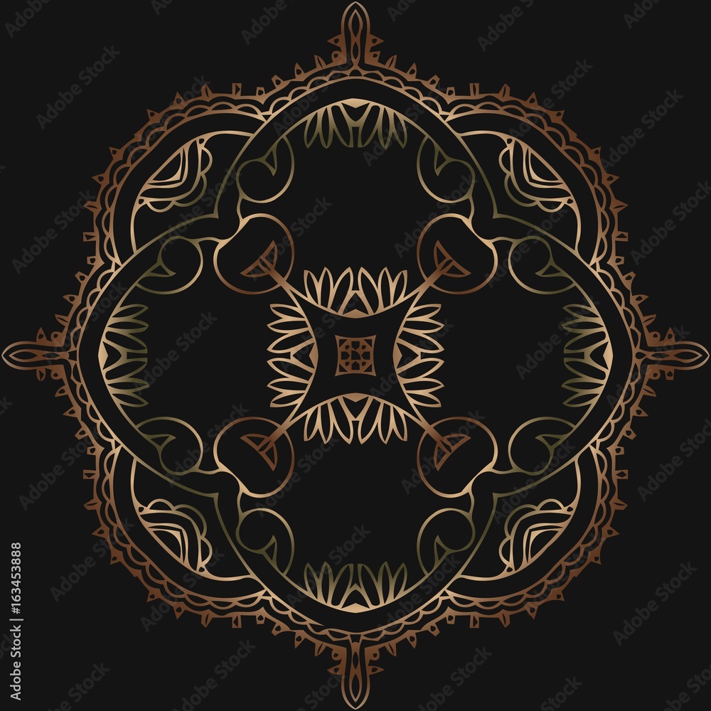 abstract tracery victorian pattern retro round shape on a black background antique rococo style decorative design