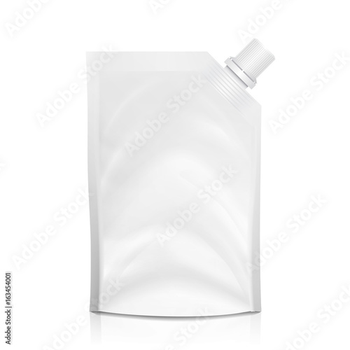 Doy-pack Blank Vector. White Clean Doypack Bag Packaging With Corner Spout Lid. Plastic Spouted Pouch Template