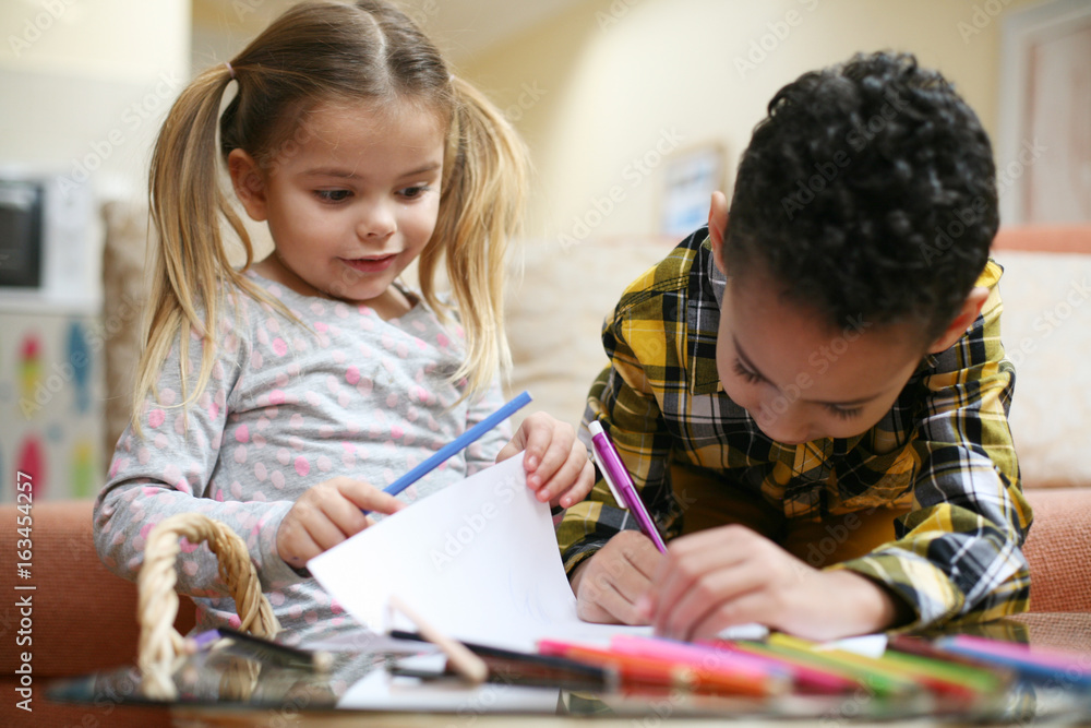 Little smart girl and boy. Two best friends. Little smart girl and boy. Two best friends.