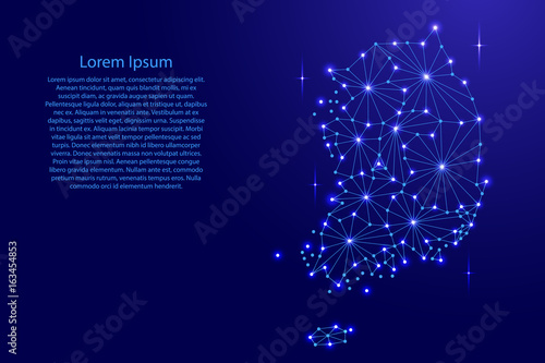 South Korea map of polygonal mosaic lines network, rays and space stars of vector illustration.