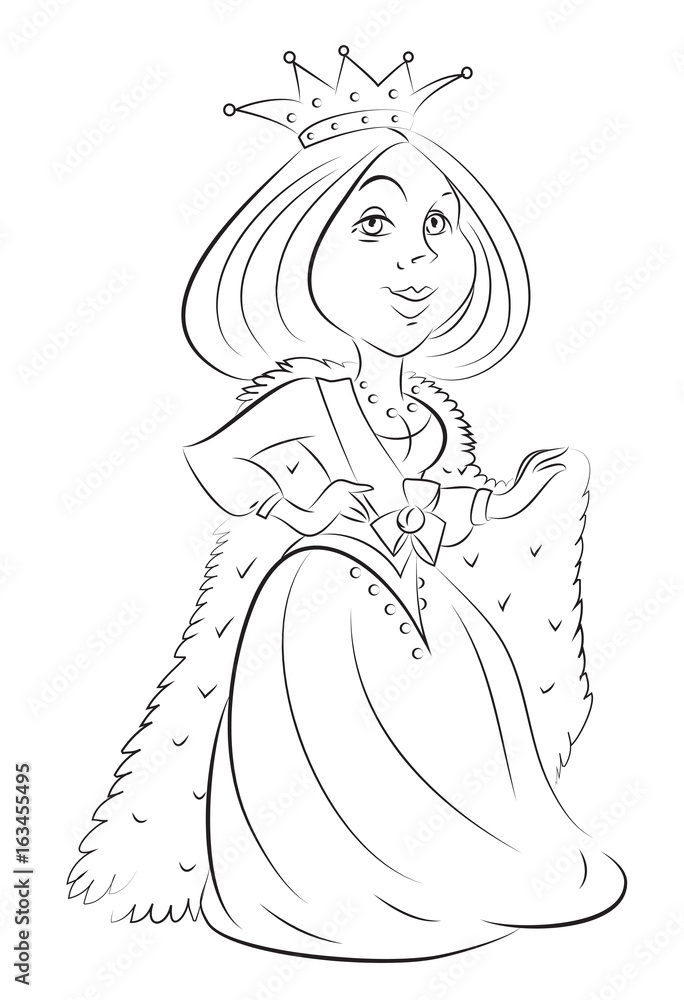 Cartoon image of queen with crown. An artistic freehand picture. Cartoon image of queen with crown. An artistic freehand picture.