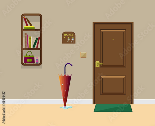 Векторная иллюстрация flat для веб furniture входная дверь коридор холл
