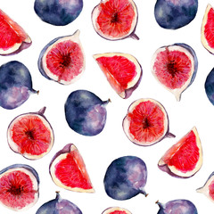 Papier peint photo Fruits aquarelle patrons Figues aquarelle motif tropical fruité  © arsvik